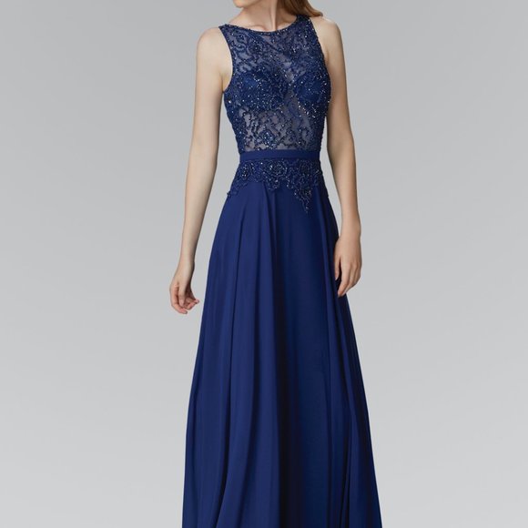 Scoop Neck Illusion Bodice Evening Dress GSGL2103